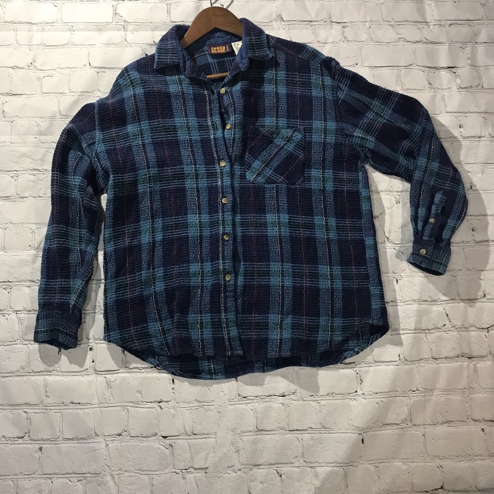 VTG 90’s Faded Flory Waffle Knit Button Down M